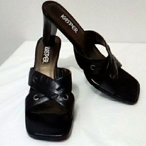 Kasper black square toe mules